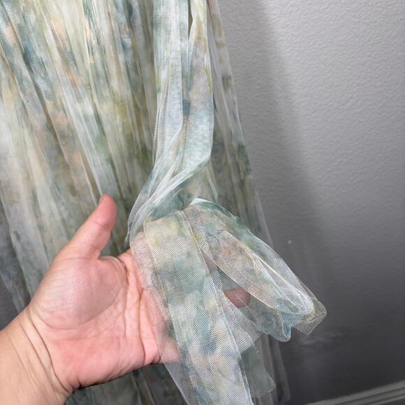 Jenny Yoo Collection 10 Annabelle Print Maxi Dress Ivory Sage Watercolor Pleated - Picture 6 of 12